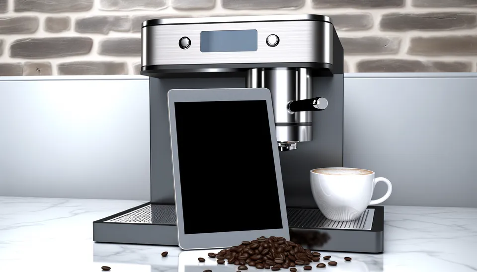 Kaffemaskin och Apple iPad Air i kök